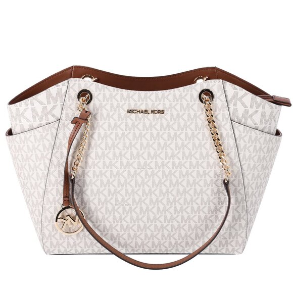 Michael Kors Jet Set Travel Large Chain Shoulder Tote Vanilla MK Signature - Picture 3 of 5